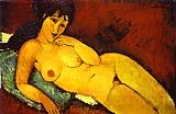 Blue Canvas Paintings - Nude on a Blue Cushion